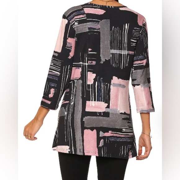 Parsley & Sage Pink Navy Abstract Print V-Neck Tunic Pockets Art To Wear Size M - Picture 3 of 8